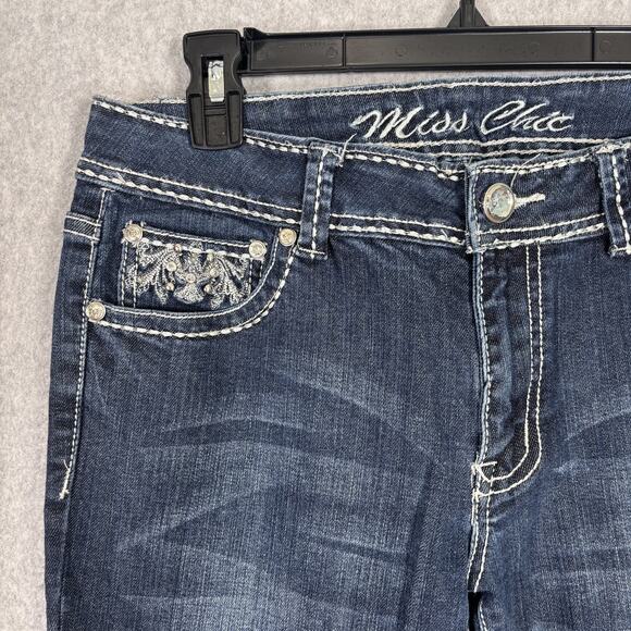 Y2K Miss Chic Bootcut Jeans 13 Low Rise Embellished Rhinestone Embroidered Rodeo - Picture 5 of 14